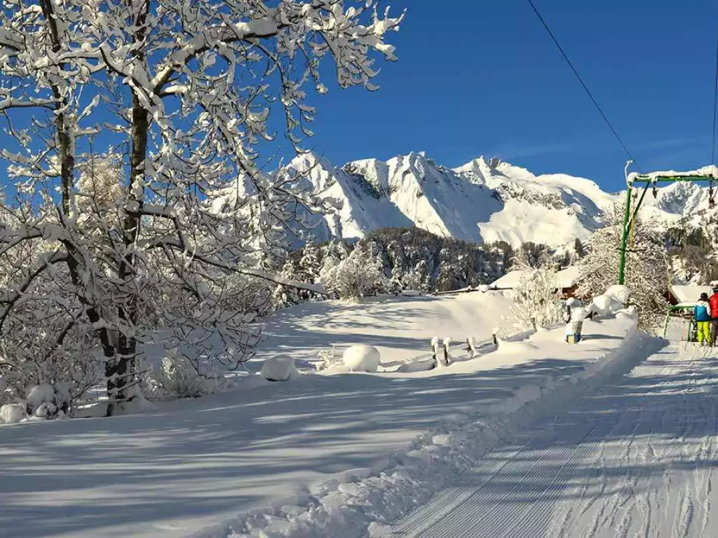 Skifahrer am Schlepplift in Prägraten